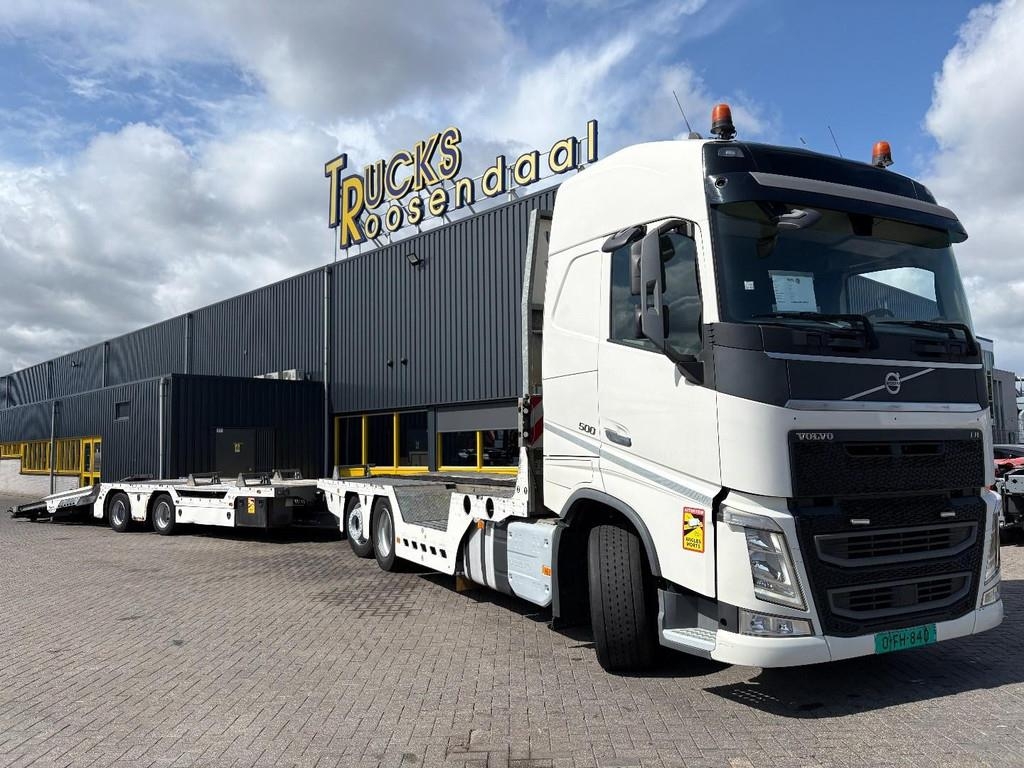 Camion porte-engins Volvo FH 500 + HYDRAULIC PLATFORMS + WINCH + REMOTE + 6X — occasion 2019