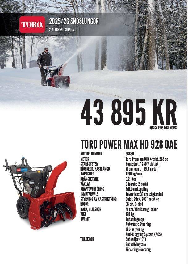 Toro Power Max HD 928 OAE snöslunga
