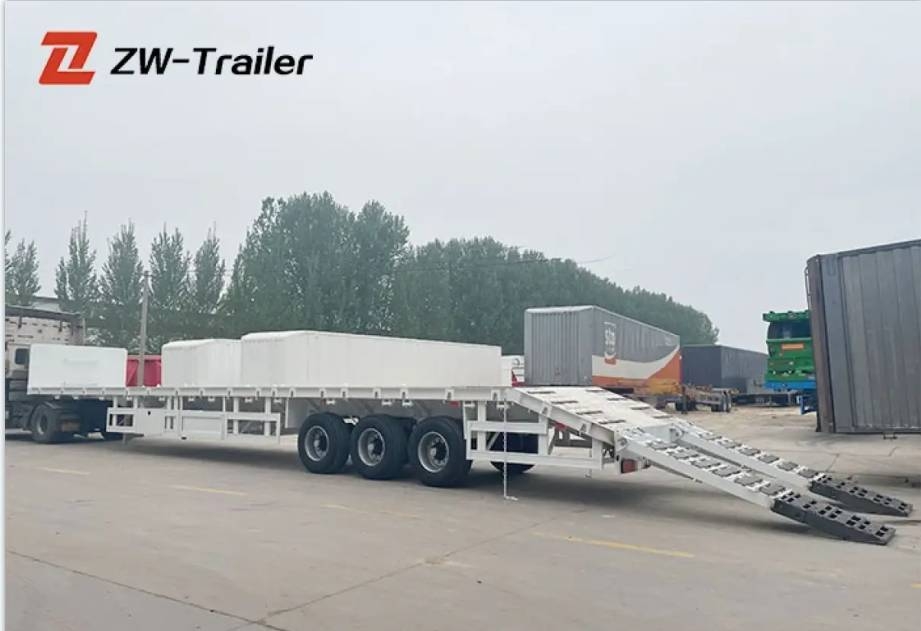 60ton 3 Axle Flatbed Semi Trailer with ladder
