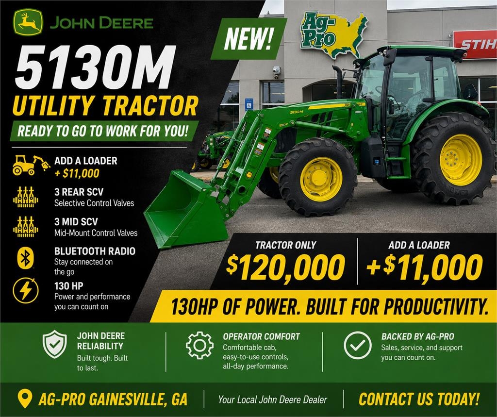 Tracteur agricole John Deere 5130M — occasion, 1 h