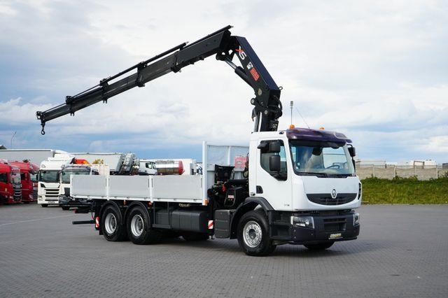 Camion plateau grue Renault PREMIUM / 370 / 6 X 4 / SKRZYNIOWY + HDS / HIAB — occasion 2008