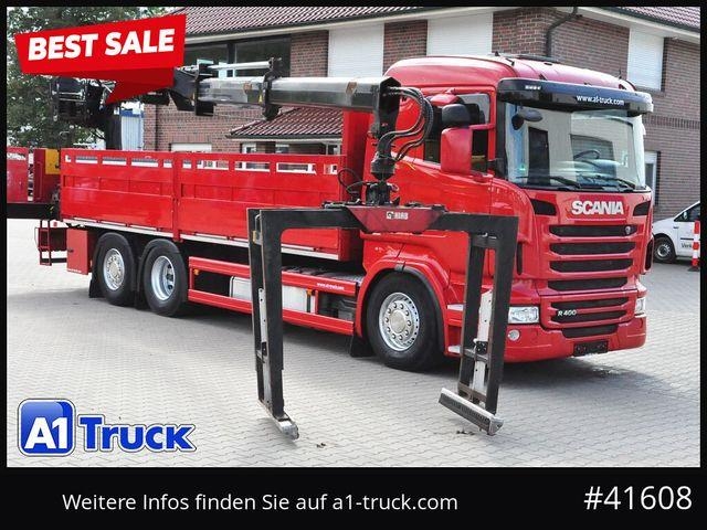 Camion plateau grue Scania R400, HIAB XS 166-3 Lift-Lenkachse — occasion 2013