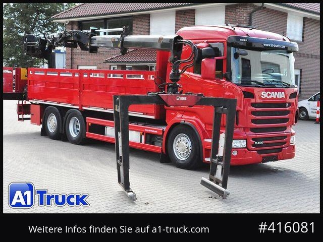 Camion plateau Scania R400, HIAB XS 166-3 Lift-Lenkachse — occasion 2013