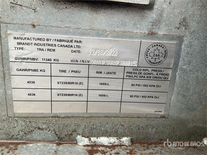 Brandt 4356 kg 30 ft Tri/A Equipment Trailer