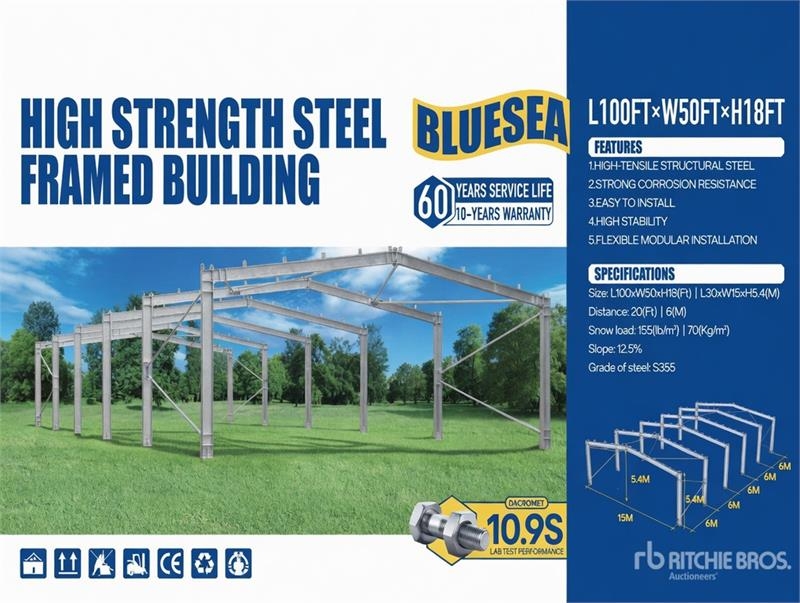 BLUESEA L100 ft x W50 ft x H18 ft Storage Building