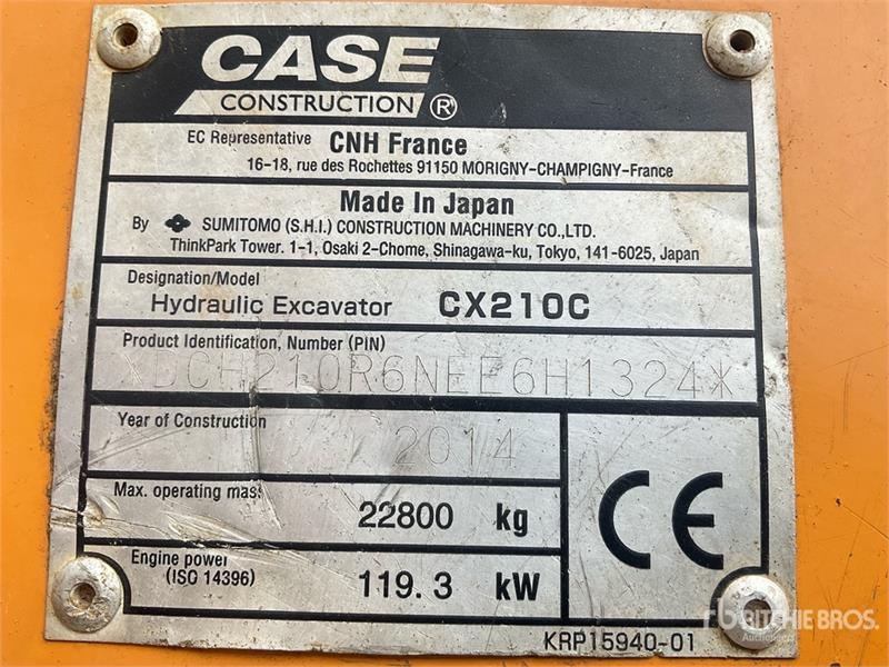 Pelle sur chenilles Case CX210C — occasion 2014, 15 534 h