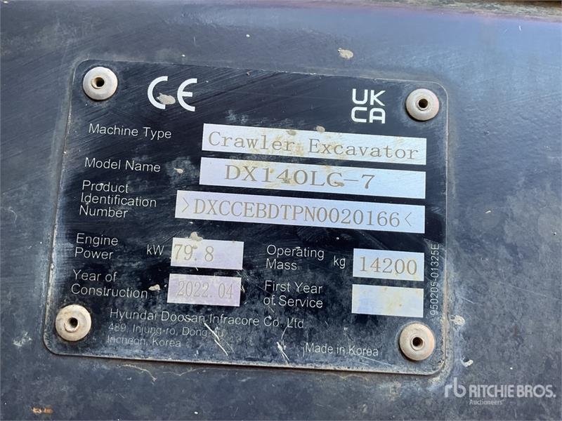 Pelle sur chenilles Doosan DX140LC-7 Tracked — occasion 2022, 5 000 h