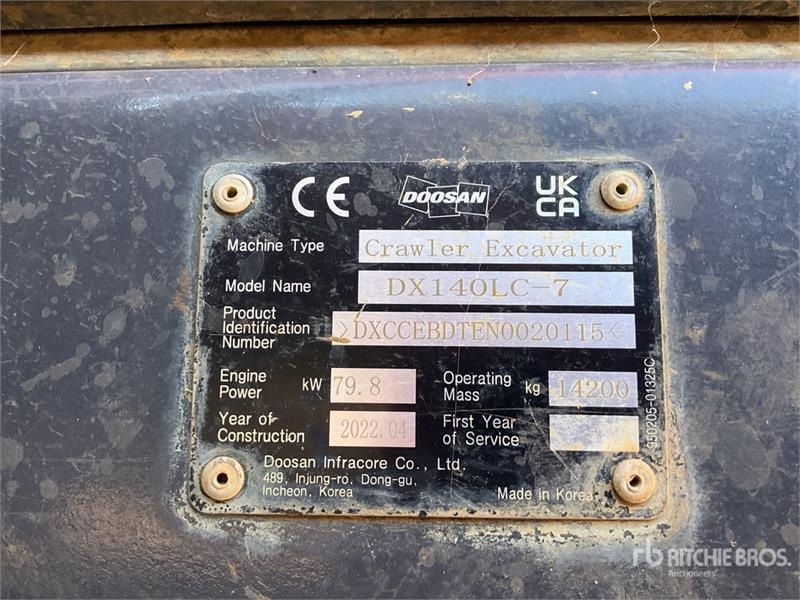 Pelle sur chenilles Doosan DX140LC-7 Tracked — occasion 2022, 4 190 h