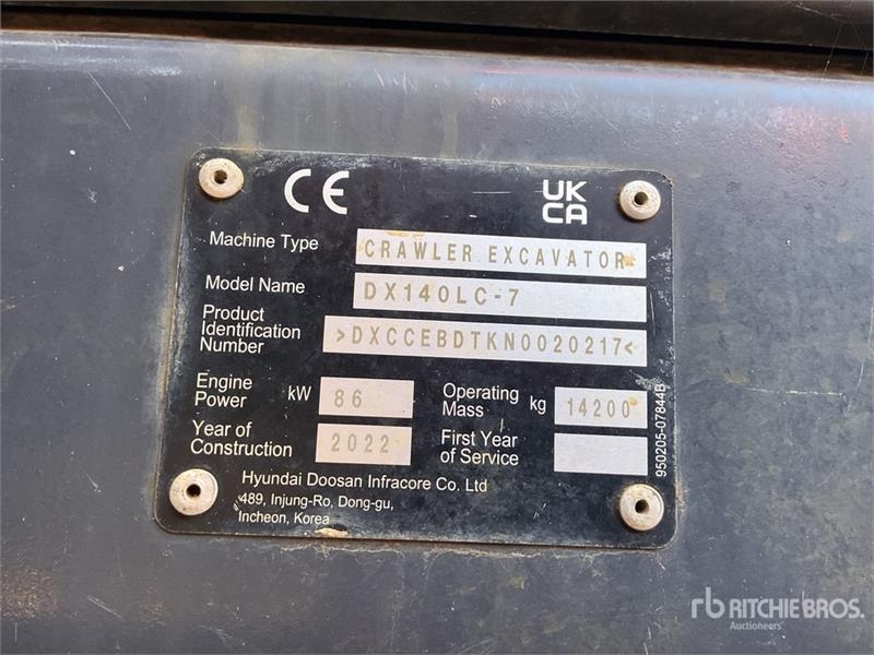 Pelle sur chenilles Doosan DX140LC-7 Tracked — occasion 2022, 4 094 h