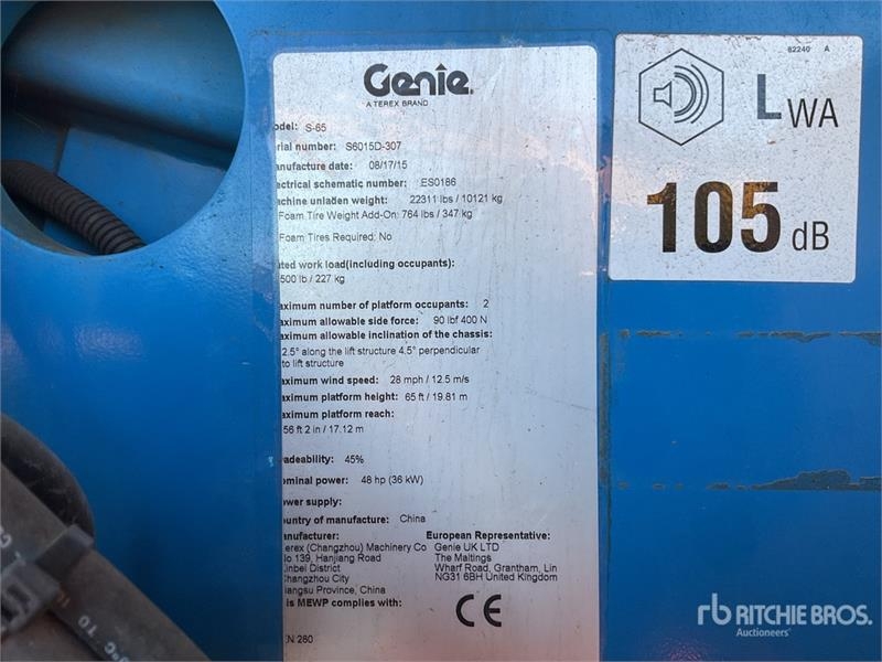 Nacelle télescopique Genie S-65 4WD Diesel Telescopic — occasion 2015, 2 904 h