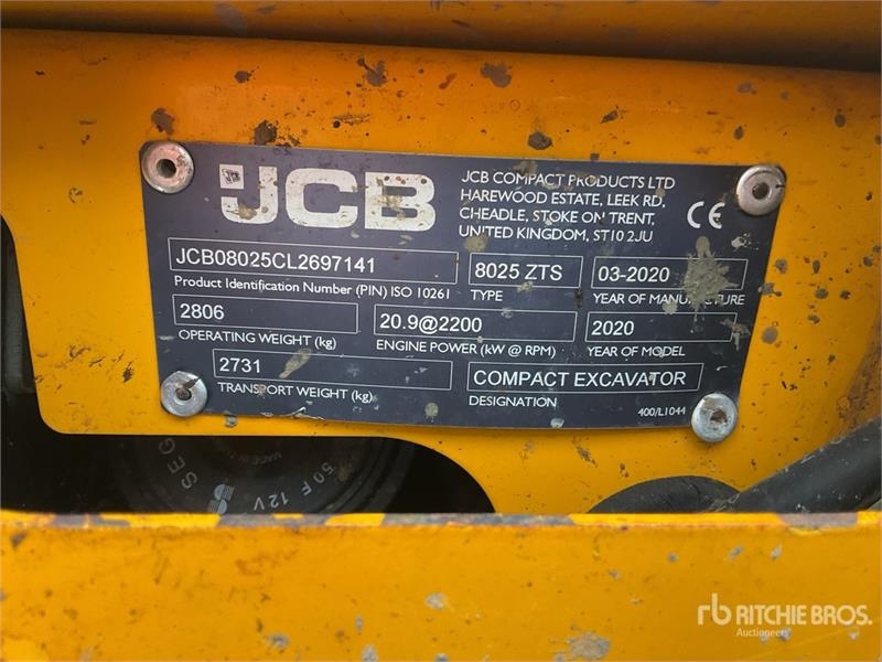 Mini-pelle JCB 8025 — occasion 2020, 2 161 h