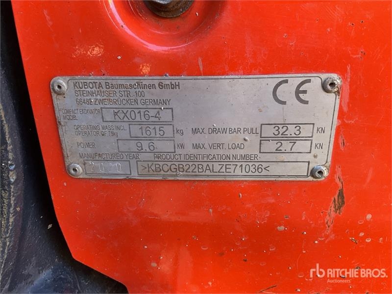 Mini-pelle Kubota KX016-4 — occasion 2020, 1 423 h