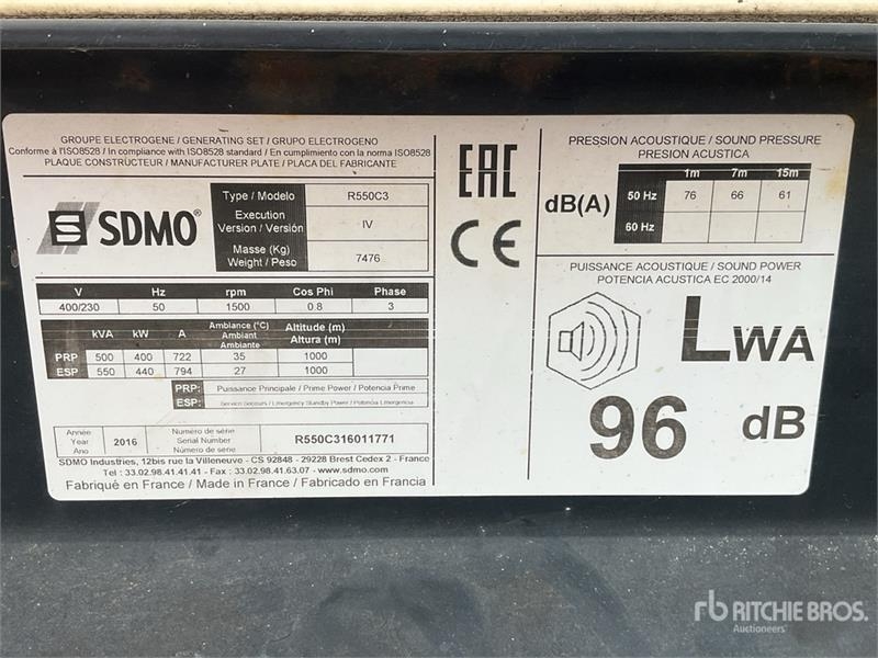 Groupe électrogène SDMO R550C3 Generator Set — occasion 2016, 15 146 h