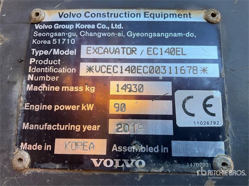 Pelle sur chenilles Volvo EC140EL — occasion 2019, 9 860 h