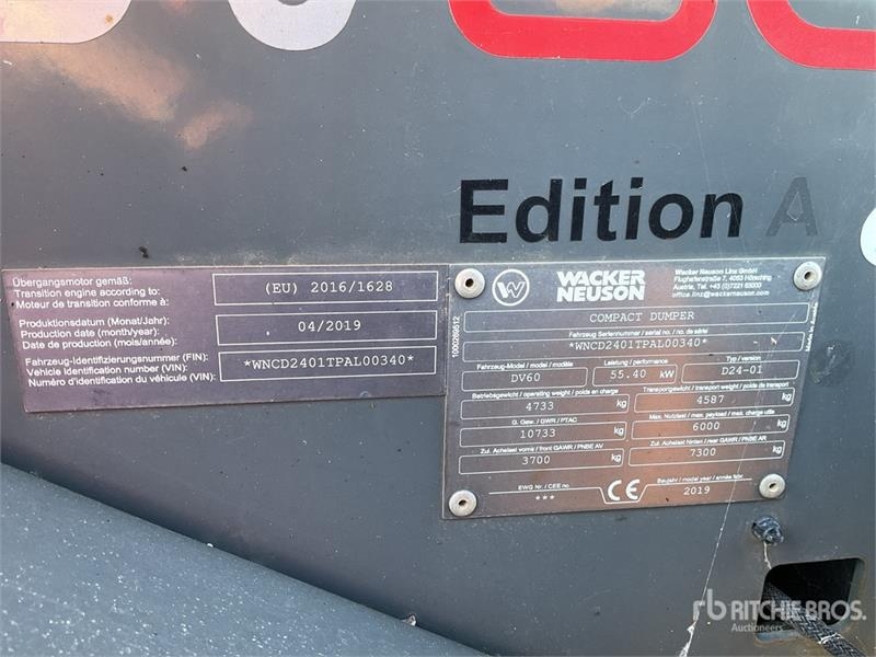 Mini-tombereau Wacker Neuson DV60 6 ton 4x4 Swivel — occasion 2019, 2 106 h