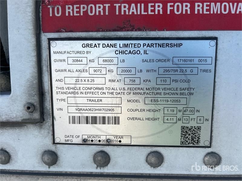 Semi-remorque frigorifique Great Dane 53 ft T/A Refrigerated — occasion 2017
