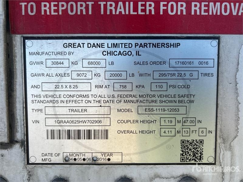 Semi-remorque frigorifique Great Dane 53 ft T/A Refrigerated — occasion 2017