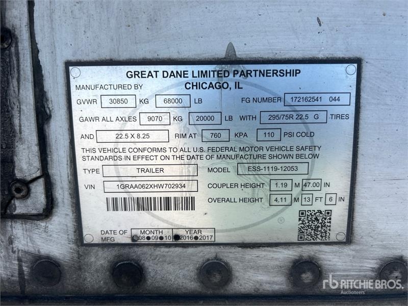 Semi-remorque frigorifique Great Dane 53 ft T/A Refrigerated — occasion 2017