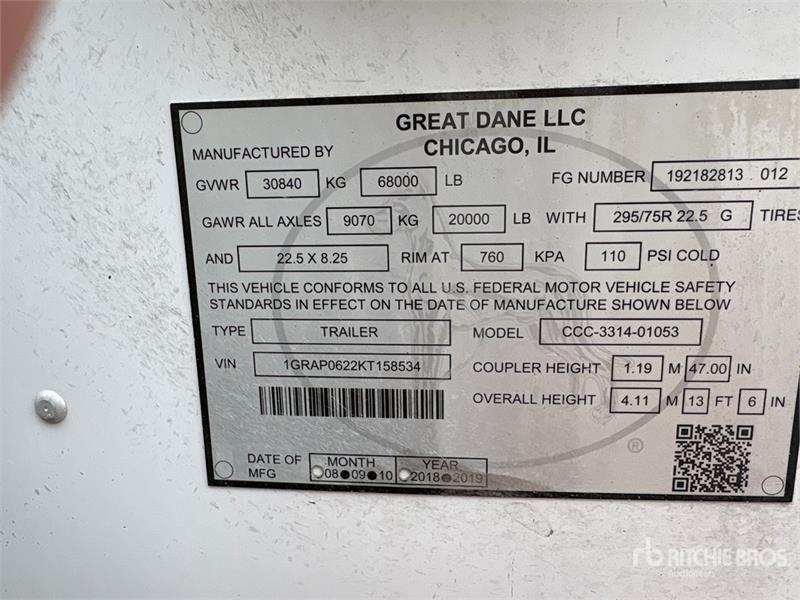 Remorque fourgon Great Dane CCC-3313-01053 53 ft T/A Van — occasion 2019