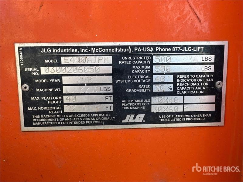 Nacelle articulée JLG E400AJPN 2WD — occasion 2015, 300 h