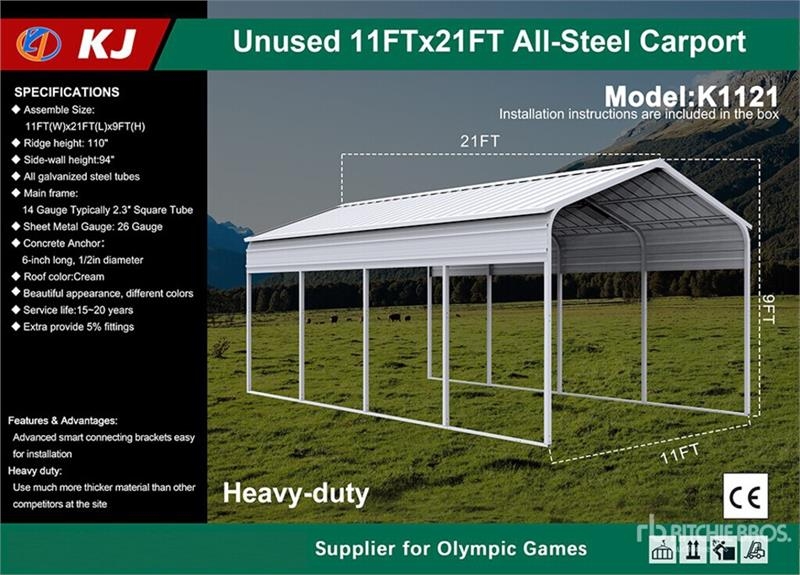 Hangar KJ K1121 11 ft x 21 ft All-Steel Carport (Unused) — occasion 2026