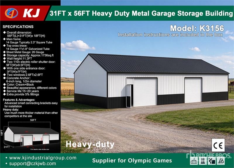Hangar KJ K3156 31 ft x 56 ft Heavy Duty Metal Garage Storag — occasion 2026
