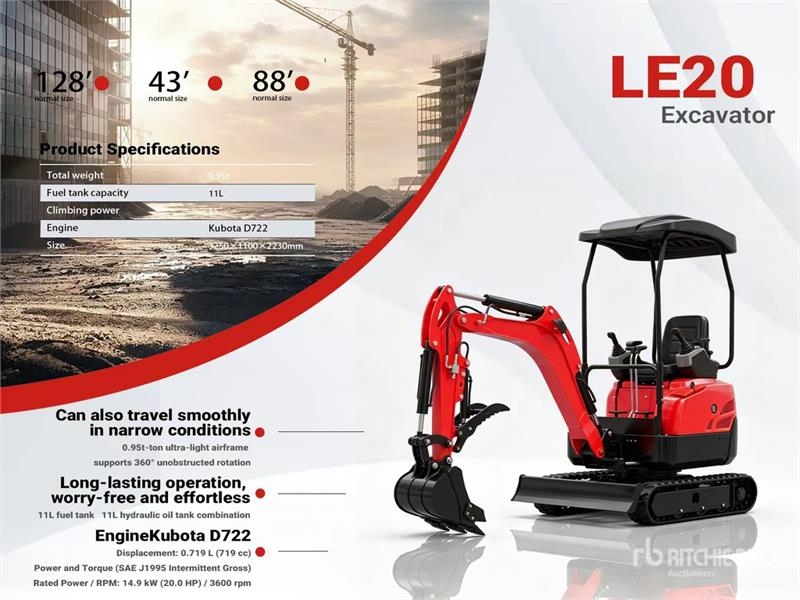 Mini-pelle Kubota LE20(HLO20)-RED Diesel Mini (Unus — occasion 2026