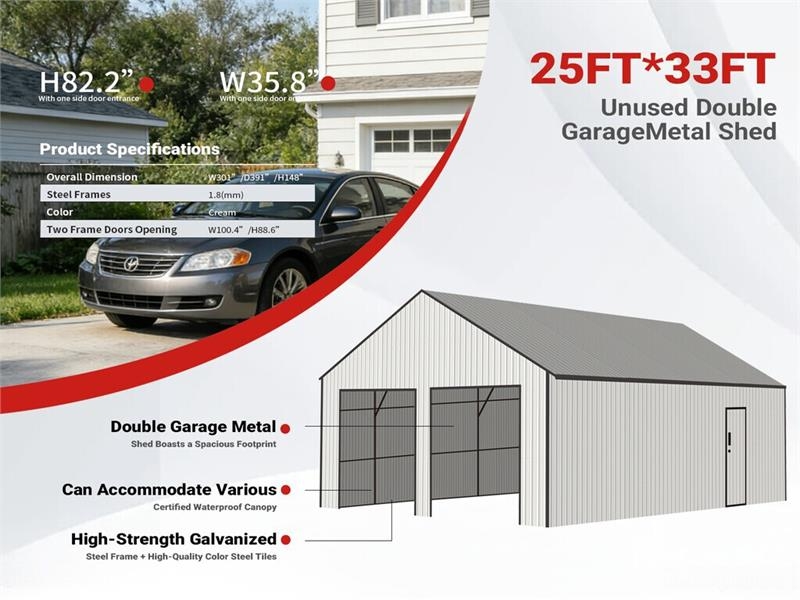 SDL2533DGMS 25 ft x 33 ft Double Garage Metal Shed