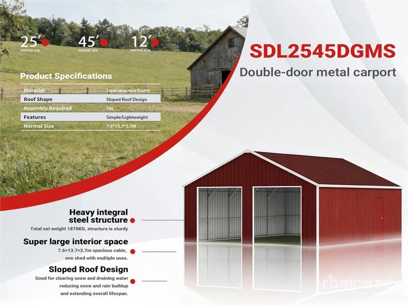SDLC2545DGMS 25 ft x 45 ft Double Garage Metal She