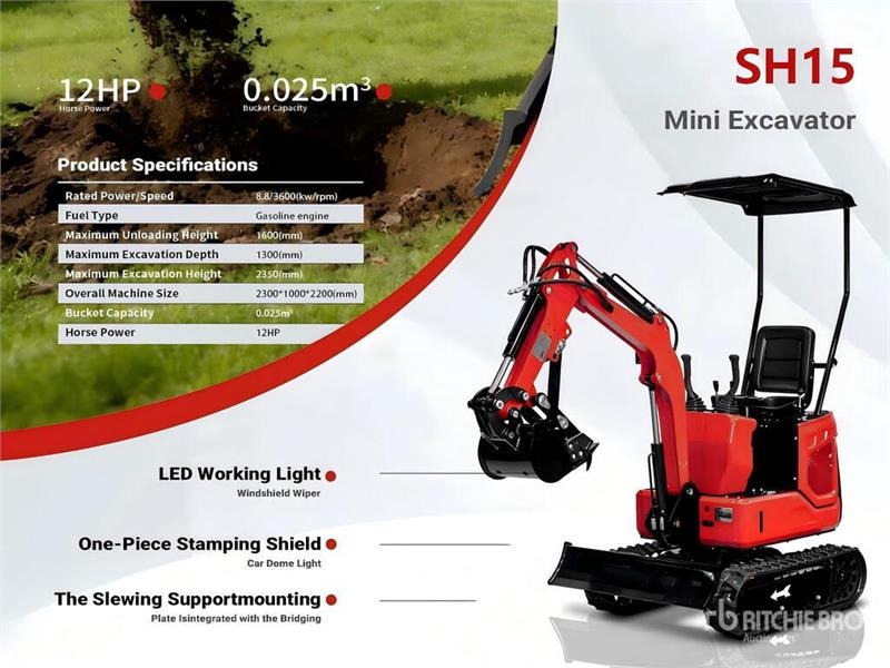 SH15-RED Gasoline Mini Excavator (Unused)