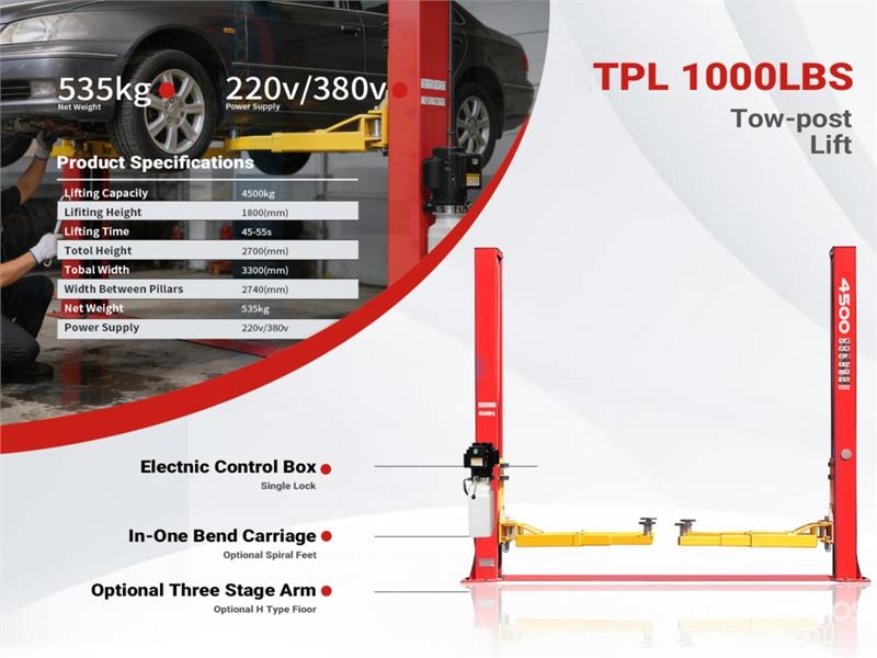 TPL-RED 2 Post 10000 lb Vehicle Lift (Unused)
