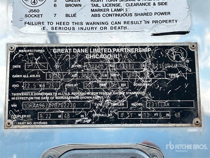 Great Dane 371TLA 48 ft x 102 in T/A Van Trailer