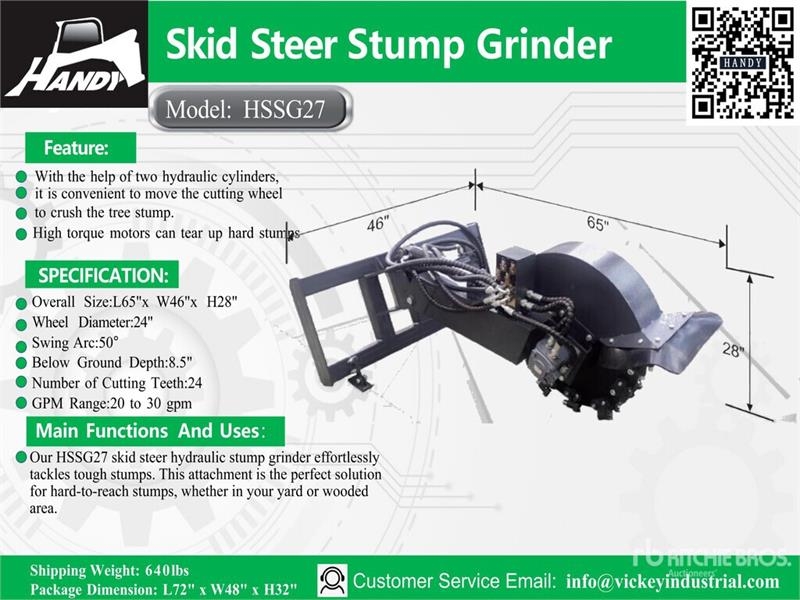 Herse rotative Handy HSSG27 27 in Skid Steer Stump Grinder (Unused) — occasion 2026