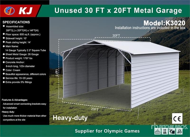 Hangar KJ K3020 20 ft x 30 ft Enclosed Carport (Unused) — occasion 2026