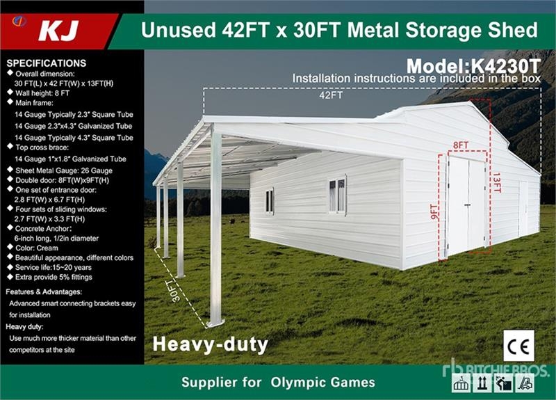 Hangar KJ K4230T 42 ft x 30 ft Metal Storage Shed (Unused) — occasion 2026