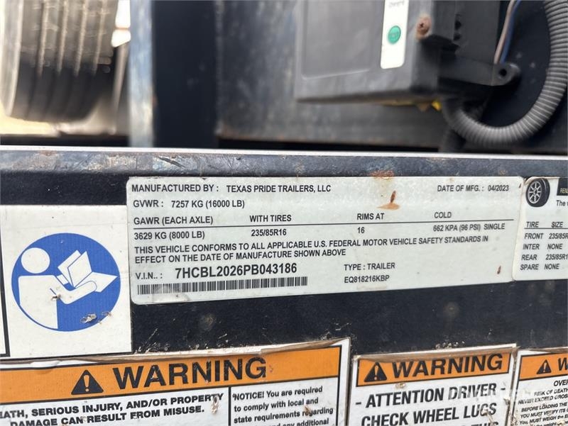 Texas Pride Pride EQ818216KBP 20 ft T/A Equipment Traile