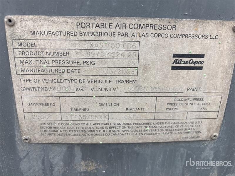 Atlas Copco 750 cfm Air Compressor (Inoperable)