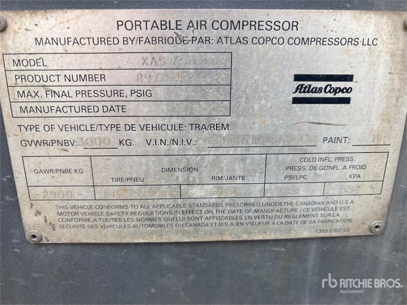 Atlas Copco 750 cfm Air Compressor (Inoperable)