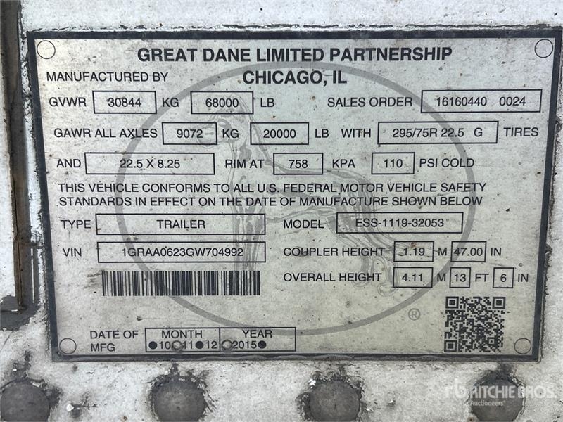 Great Dane ESS-1119-32053 53 ft x 102 in T/A Refrigerated Tra
