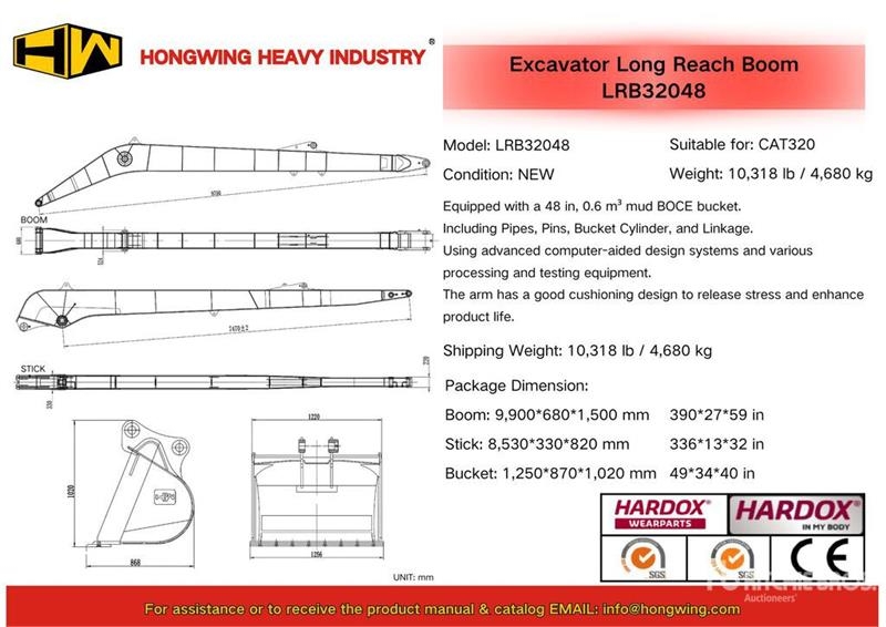 H&W LRB32048 Boom Excavator Long Reach Attachment - Fi