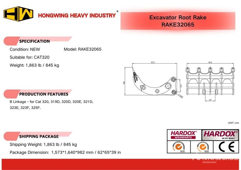 Faneur Caterpillar H&W RAKE32065 65 in Rake - Fits 320 (Unu — occasion 2026