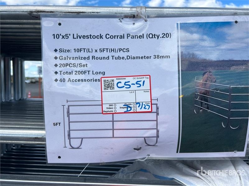 Quantity of (20) 10 ft x 5 ft Livestock Panel (Unu