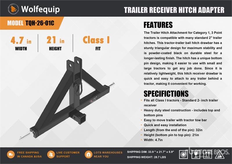 TQH-26-02C Hitch Receiver Adapter 3-Point Hitch (U