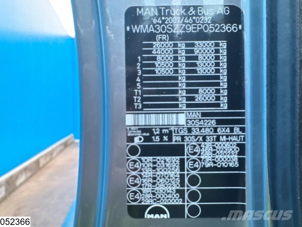 MAN TGS 33 480 6x4, EURO 5, Palfinger, Retarder Treileri ar āķi