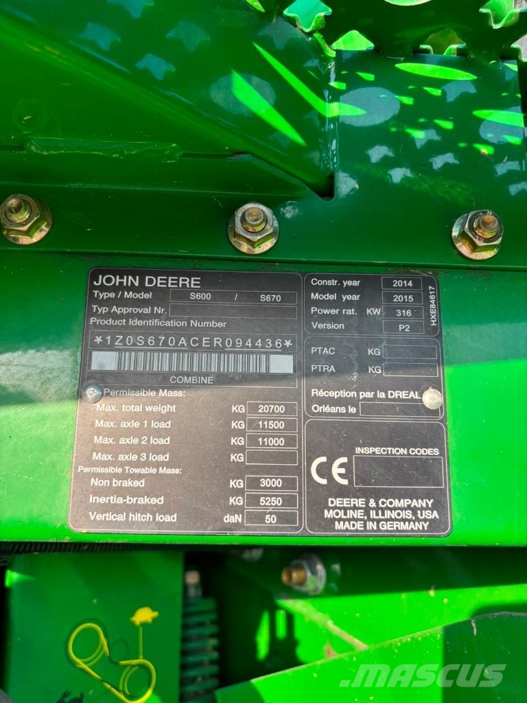 John Deere S 670 i Θεριζοαλωνιστικές μηχανές