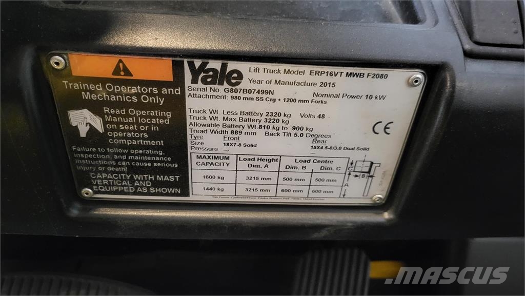 Yale ERP16VT MWB F2080 2015 Electric forklifts