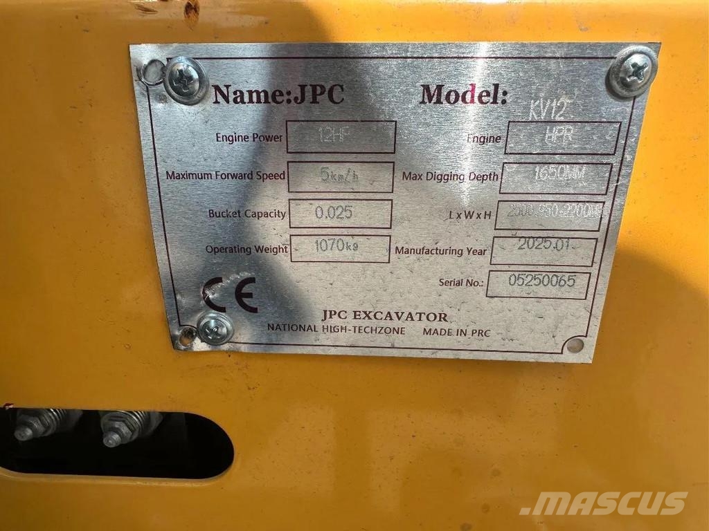 JPC KV12 , CE, 2025 UNUSED, 180 MM RUBBER TRACKS Mini excavators < 7t (Mini diggers)