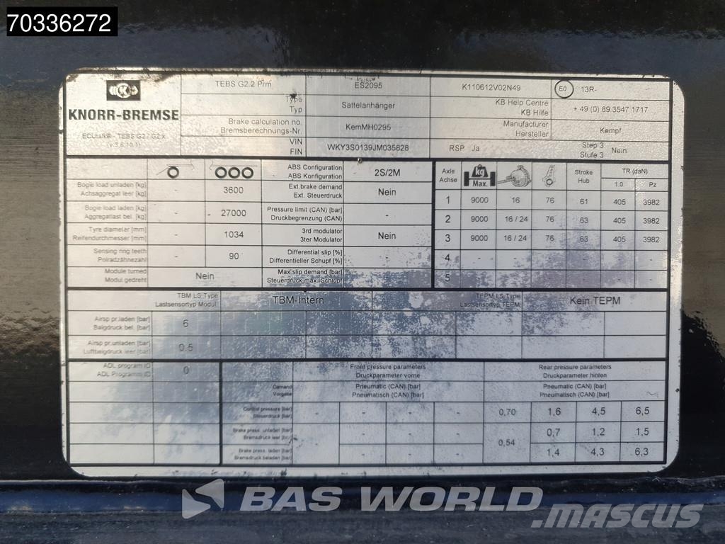 Kempf MOT 03/27 Lift Axle 36m3 Alcoa Hydr. Valve Kippers