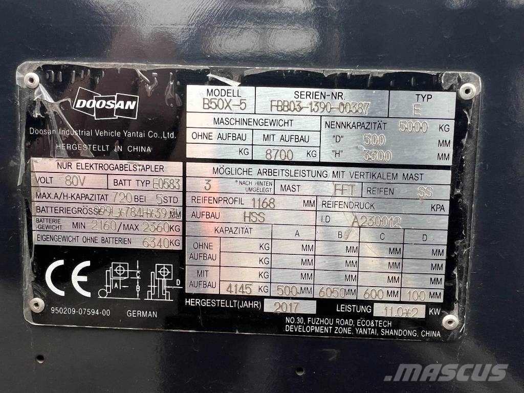 Doosan B50X5 5T 6m Triplex non-marking (1840) Sähkötrukit