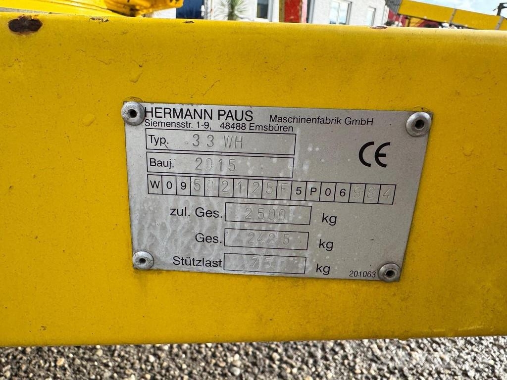 Paus ASA 33 WH - LIFT 33 METER - TÜV UNTILL 07/2027 المنصات الهوائية المثبتة على مقطورة